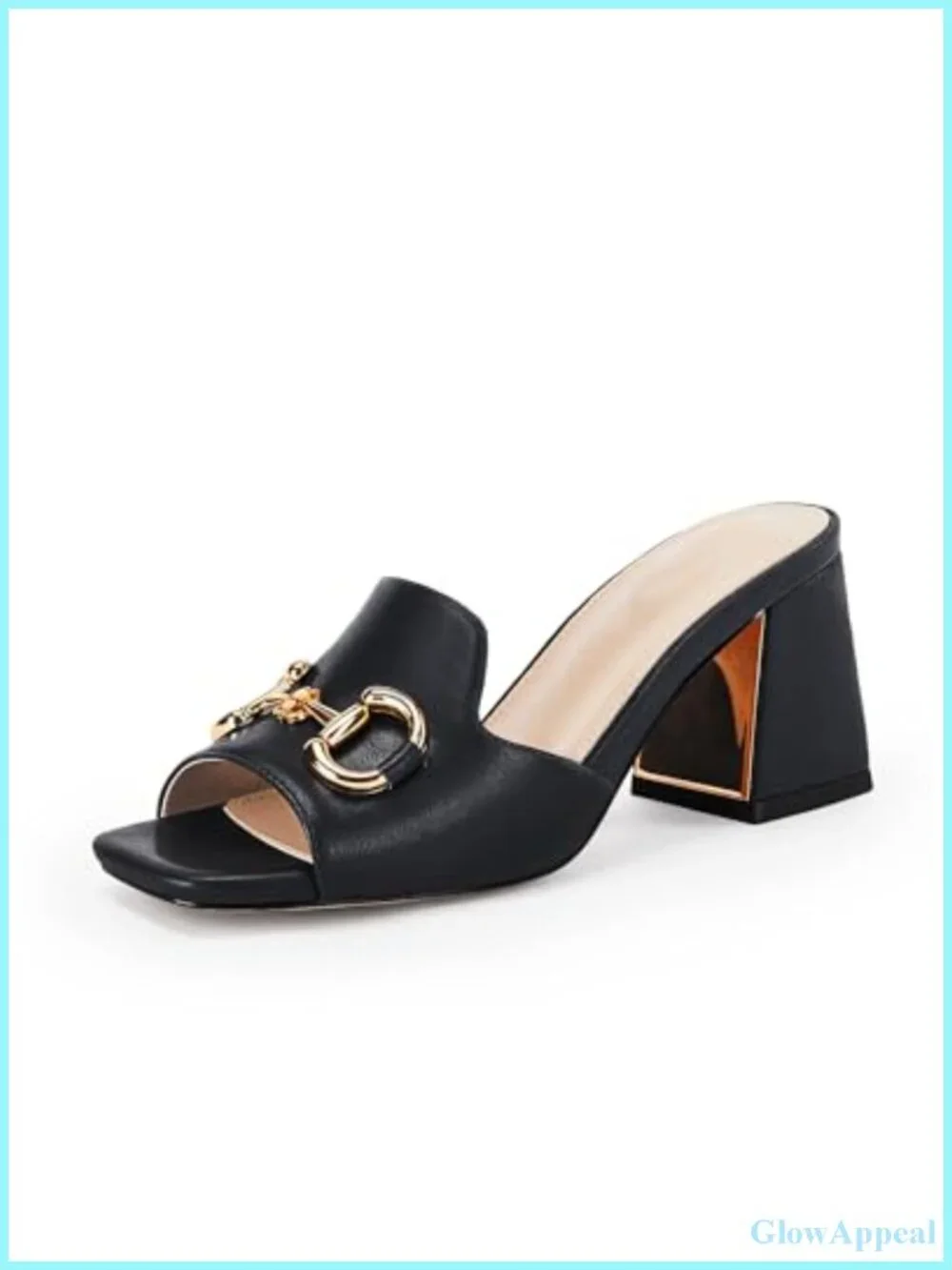Women's Chunky Heel Mules Peep Toe Slide Sandals Metal Chain Slip On Comfort